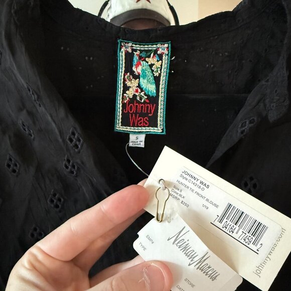 NEW Johnny Was Hunter Tie Front Blouse Size Small Color Black - Picture 2 of 5